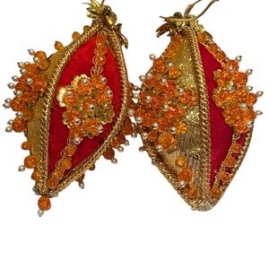 Vintage Red, Orange, Gold Push Pin Ornaments with and Gold Lame and Red Velvet